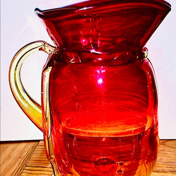 Red and Orange Blenko Art Hand blown Pitcher 1950’s - Picture 3 of 7